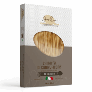 Pasta alla Chitarra met truffel – ambachtelijke eierpasta uit Campofilone met echte zwarte truffel. Luxe smaak, snelle bereiding. 250g – goed voor 2 à 3 personen.