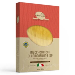 Maccheroncini di Campofilone IGP kopen? Deze traditionele Italiaanse eierpasta met 7–10 eieren per kilo bloem is flinterdun, snel klaar en heerlijk bij klassieke sauzen.