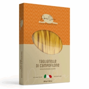 Traditionele Tagliatelle di Campofilone IGP – flinterdunne eierpasta met 7–10 eieren per kilo. Slechts 1–2 min. kooktijd. Ideaal voor rijke sauzen en klassieke pastagerechten.