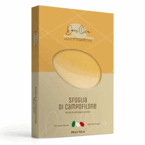 Ambachtelijke lasagnevellen uit Campofilone IGP. Flinterdun (0,75 mm), 180 mm breed, met 7–10 eieren per kilo. Voor verfijnde, klassieke lasagnes van topkwaliteit.