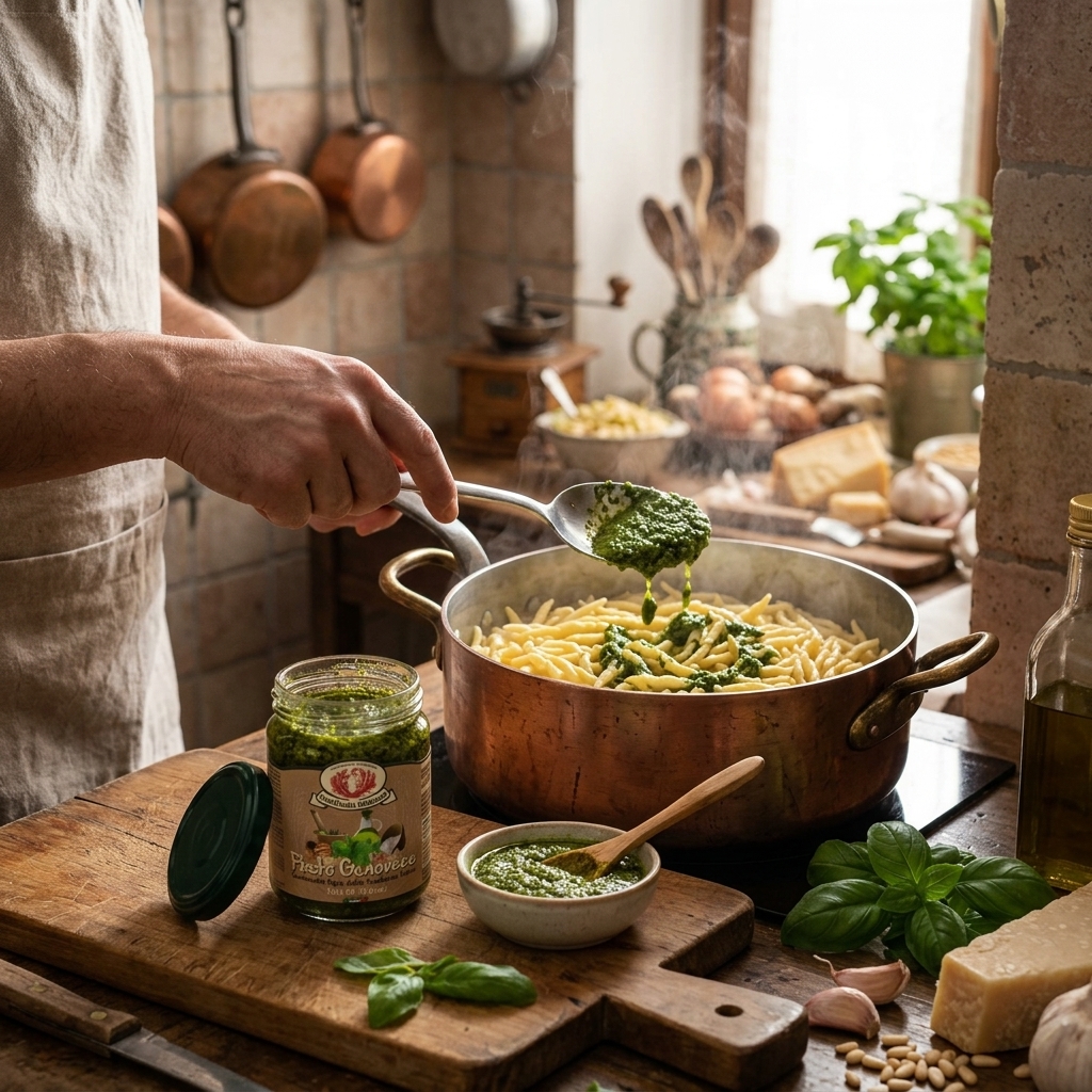Koop Pesto Genovese van 130 gram. Authentieke Italiaanse groene pesto met basilicum. Heerlijk door pasta, op bruschetta en in mediterrane gerechten.