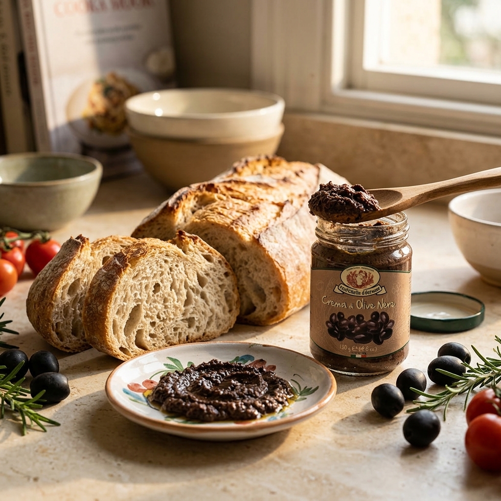 Koop Zwarte Olijventapenade van 130 gram. Authentieke mediterrane tapenade met zwarte olijven en olijfolie. Heerlijk op brood, bruschetta en borrelplanken.