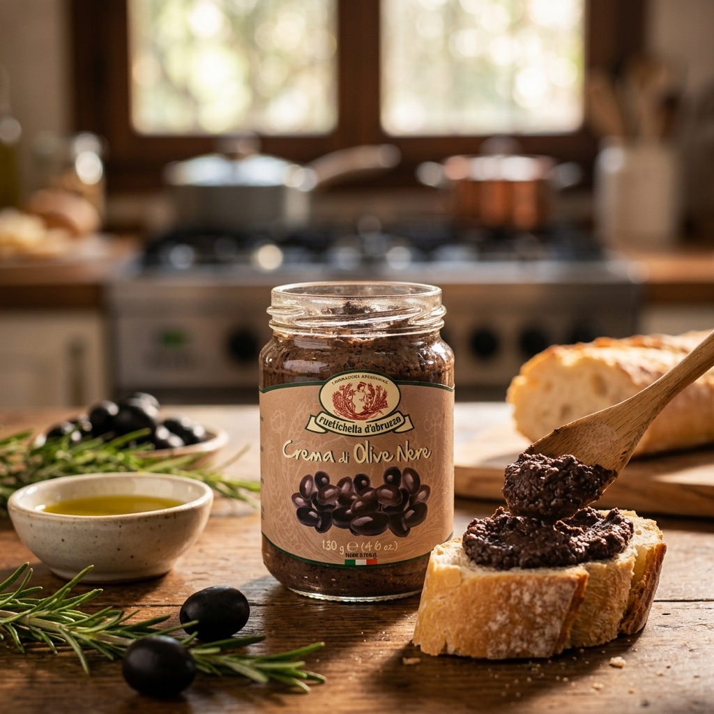 Koop Zwarte Olijventapenade van 130 gram. Authentieke mediterrane tapenade met zwarte olijven en olijfolie. Heerlijk op brood, bruschetta en borrelplanken.
