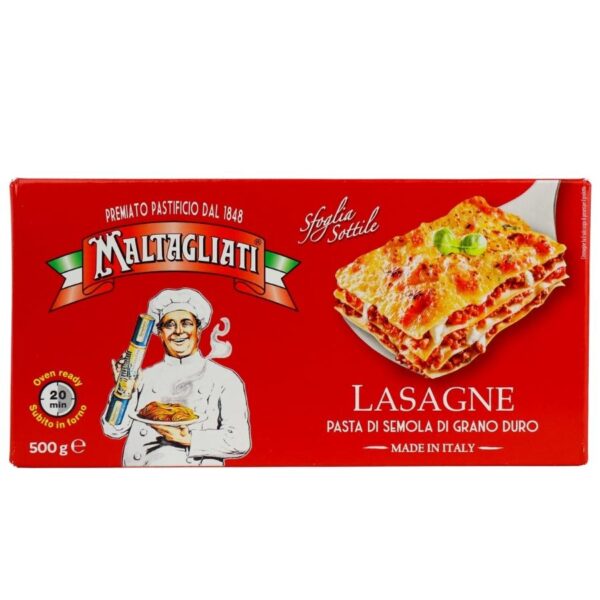 Verpakking van Maltagliati lasagnebladeren - ambachtelijke Italiaanse pastabladen, perfect voor het maken van heerlijke lasagnegerechten thuis.