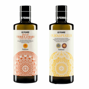 Premium olijfolie bundel uit Puglia: twee topkwaliteit extra vergine olijfolies (IGP & DOP) met volle, fruitige smaak. 100% Italiaans