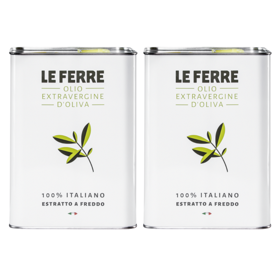 Voordelige bundel van 2 x 3L Le Ferre olijfolie. Zachte, fruitige smaak uit Puglia. Perfect voor elke dag koken, bakken of als dressing.