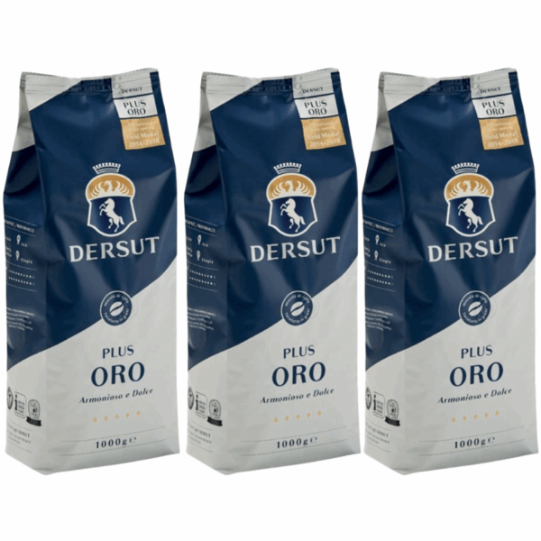 Voordeelbundel 3 x 1 kg Dersut Oro koffiebonen. 100% Arabica met aroma van cacao en hazelnoot. Ideaal voor horeca of dagelijks thuisgebruik.