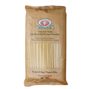 Bucatini van Rustichella d’Abruzzo (1,5 kg). Authentieke Italiaanse pasta van durum tarwe met holle kern, ideaal voor amatriciana en rijke pastasauzen.