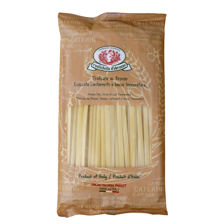 Fettuccine van Rustichella d’Abruzzo (1 kg). Ambachtelijke Italiaanse lintpasta van durum tarwe. Perfect voor romige sauzen en klassieke pastagerechten.