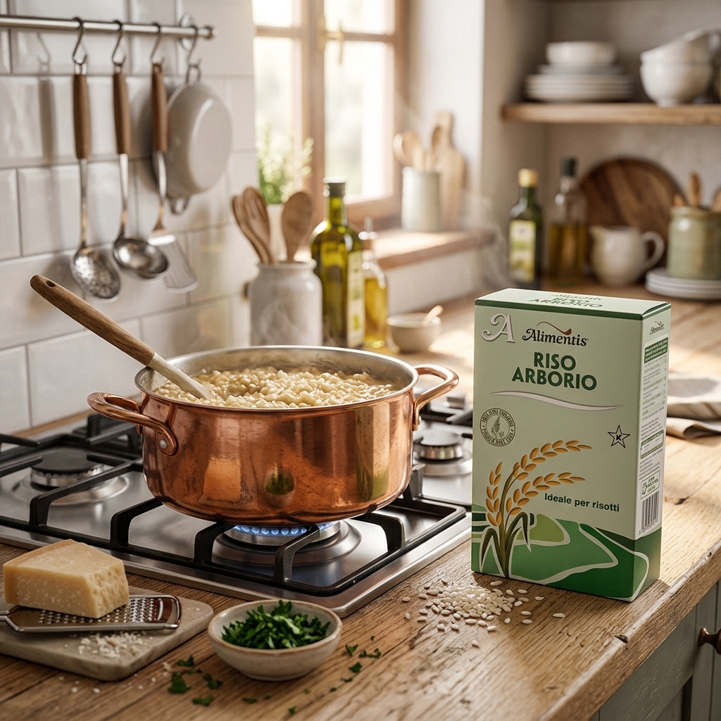Koop authentieke Arborio rijst voor romige Italiaanse risotto. Perfect voor risotto, arancini en andere mediterrane rijstgerechten. Italiaanse topkwaliteit.