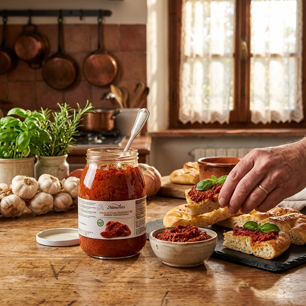 Koop zongedroogde tomaten tapenade van 910 gram. Authentieke mediterrane specialiteit met intense tomatensmaak. Heerlijk op bruschetta, sandwiches en in pastasauzen.