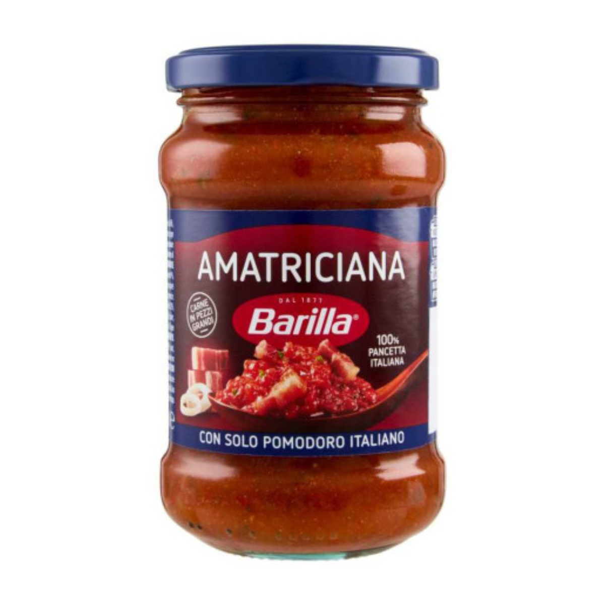 Koop Barilla Amatriciana Pastasaus. Authentieke Italiaanse tomatensaus met pancetta en kruiden. Perfect voor bucatini, spaghetti en klassieke pastagerechten.