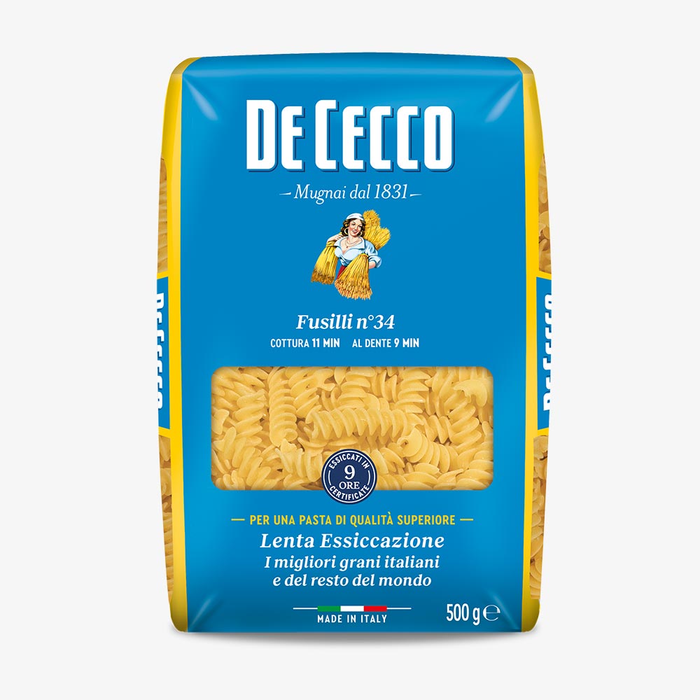 Ontdek De Cecco Fusilli, authentieke Italiaanse spiraalpasta van hoogwaardige durumtarwe met stevige al dente beet. Perfect voor pesto, pastasalades en rijke sauzen.