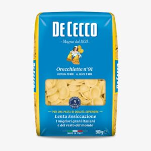 Ontdek De Cecco Orecchiette, authentieke Italiaanse pasta van hoogwaardige durumtarwe met stevige al dente beet. Perfect voor broccoli, salsiccia en mediterrane gerechten.