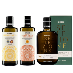 Olijfolie premium bundel met Bari, Puglia IGP en Selezione (3x 0,5L). Extra vergine kwaliteit uit Italië, ideaal om te proeven en koken.