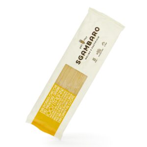 Spaghettoni van Sgambaro (500g). Dikke Italiaanse spaghetti van durum tarwe. Perfect voor rijke sauzen en een stevige al dente beet.
