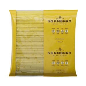 Koop Sgambaro Linguine 5kg. Authentieke Italiaanse lintpasta van 100% Italiaanse durum tarwe. Perfect voor pesto, visgerechten en mediterrane recepten.