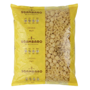 Koop Sgambaro Orecchiette 5kg. Authentieke Italiaanse pasta van 100% Italiaanse durum tarwe. Perfect voor groenten, pesto en traditionele Italiaanse recepten.