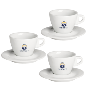 Koop Dersut Cappuccino Kop en Schotel set van 3. Originele Italiaanse cappuccinokopjes van hoogwaardig porselein. Perfect voor cappuccino en koffiespecialiteiten.