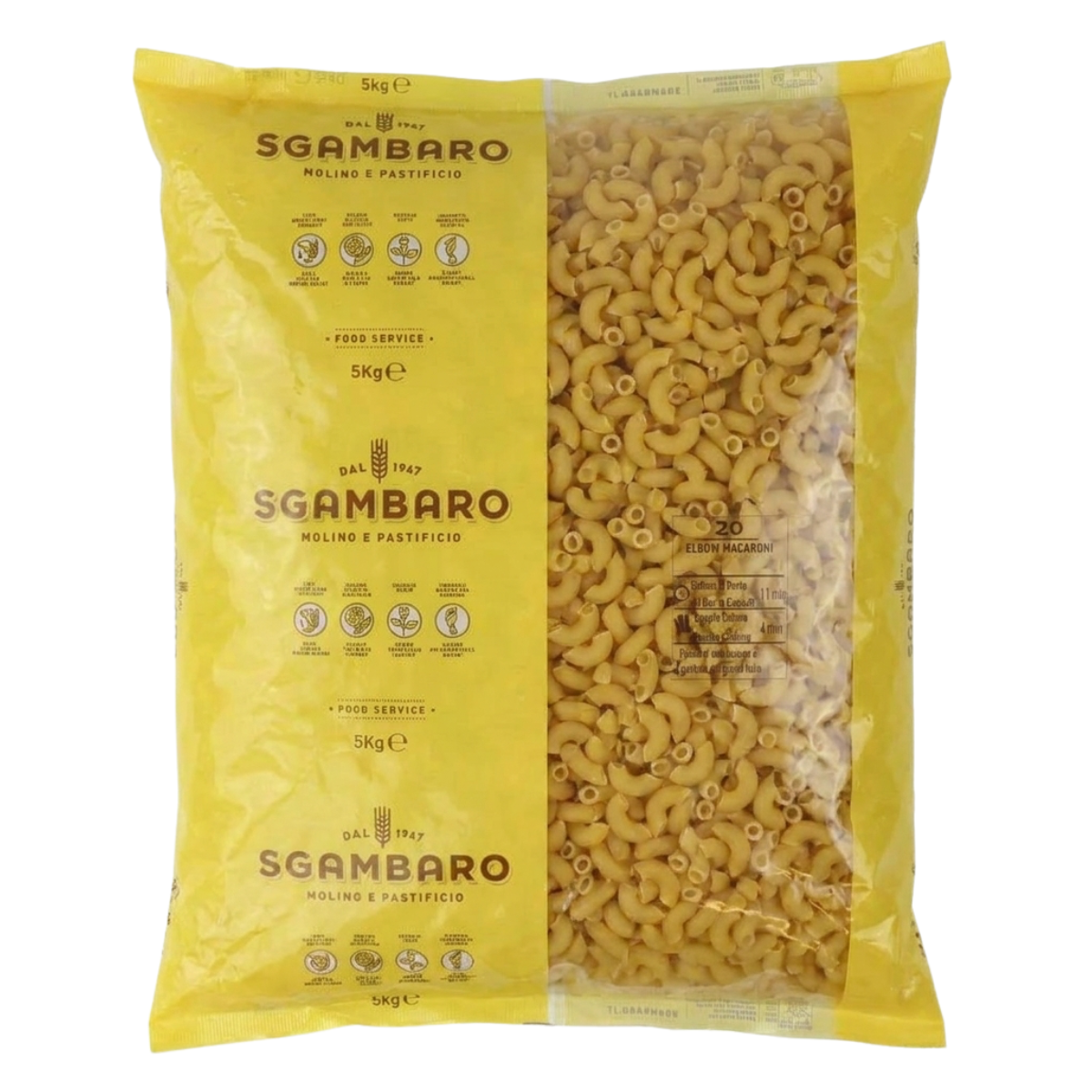 Koop Sgambaro Macaroni 5kg. Authentieke Italiaanse pasta van 100% Italiaanse durum tarwe. Perfect voor macaroni, ovenschotels en rijke pastagerechten.