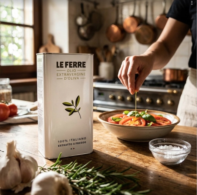 Olijfolie 5 liter kopen? Ontdek wanneer een 5L blik interessant is, hoe je olijfolie bewaart en welke Le Ferre olijfolie bij jouw gebruik past.