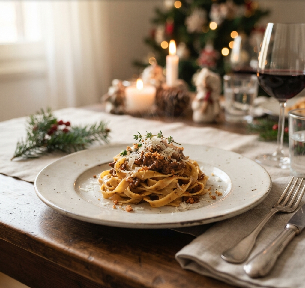 Feestelijke Italiaanse pasta als primo