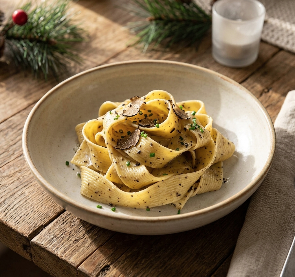 Pappardelle of fettuccine met truffel