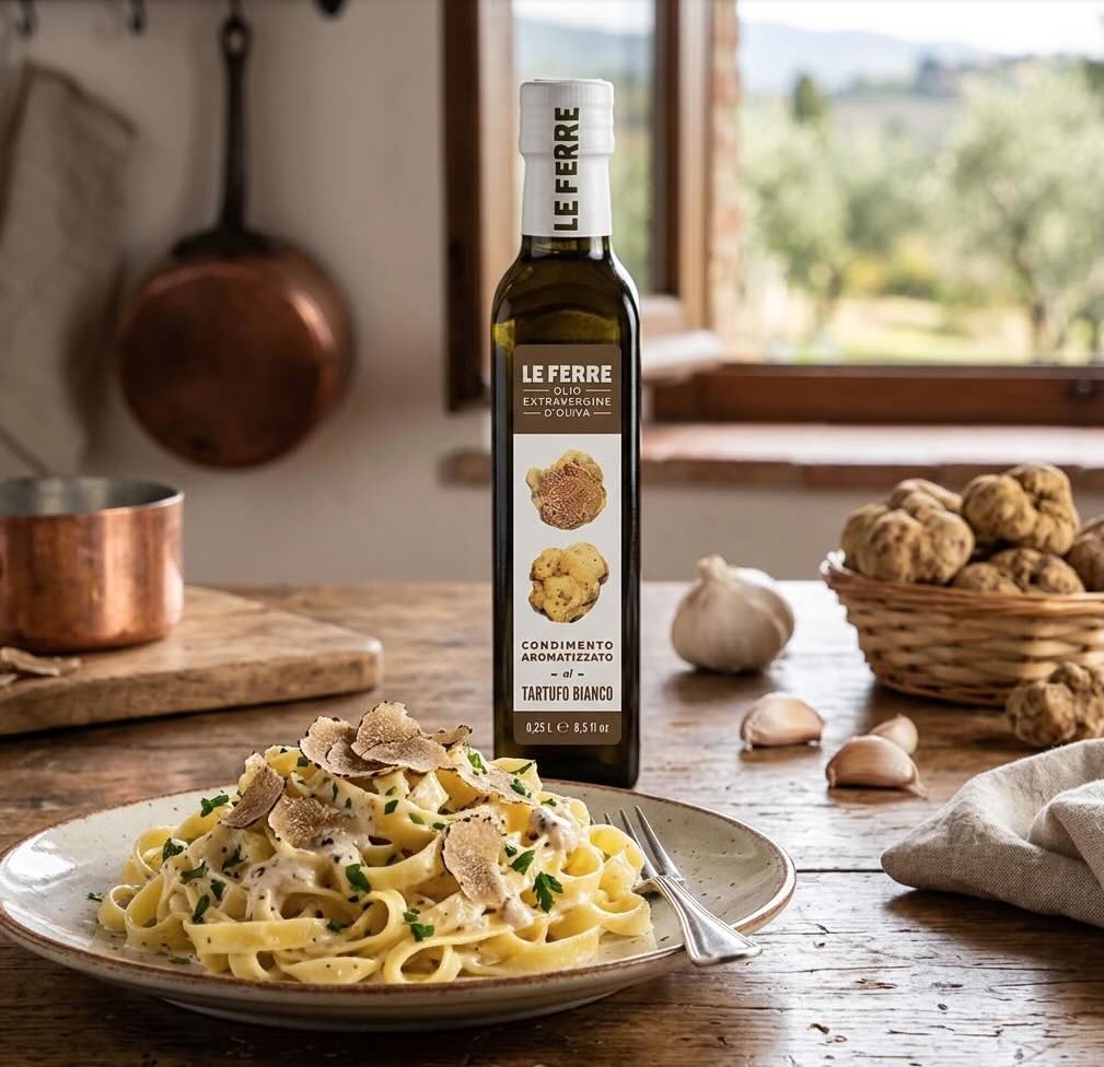 Ontdek olijfolie met truffel: hoe truffelolie smaakt, waarvoor je deze Italiaanse smaakmaker gebruikt en waar je op let bij het kiezen.