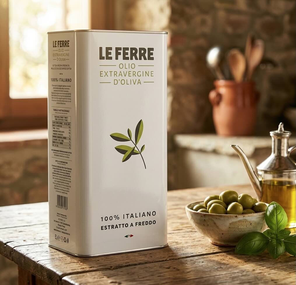 Olijfolie 5 liter kopen? Ontdek wanneer een 5L blik interessant is, hoe je olijfolie bewaart en welke Le Ferre olijfolie bij jouw gebruik past.